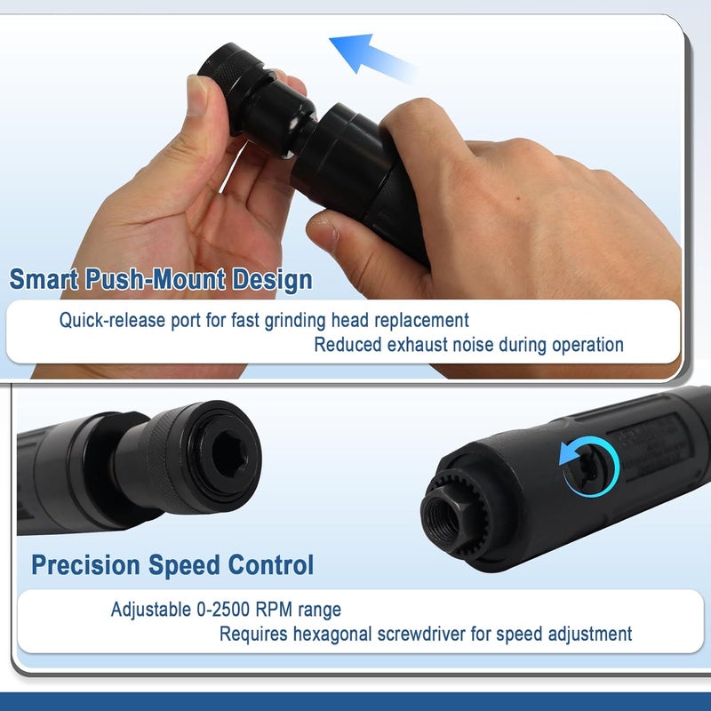 MCCKLE Air Tire Repair Polish Patch Kit Heavy Duty - Includes 2500RPM Air Tire Buffer, Tire Inner Liner Scraper, 4 Tungsten Steel Buffing Wheel, Patch Roller, & Wire Brush - Professional Tire Patch Tools - Image 3